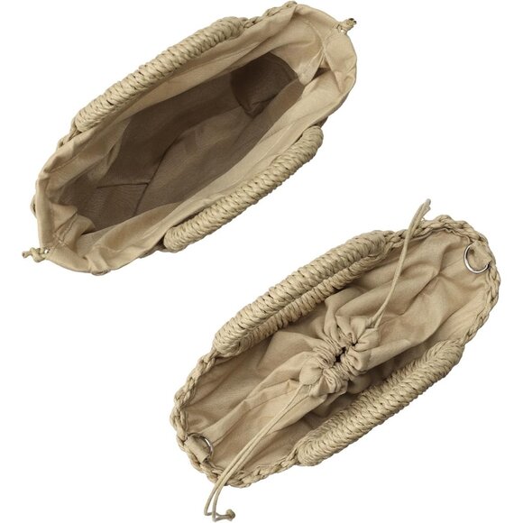 Women's Khaki Straw Beach Woven Cross Body Shoulder Top Handle Satchel Handbag - Picture 5 of 6